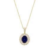 Oval Lab Grown Blue Sapphire Milgrain Floral Halo Pendant (3.15 ct. tw.,9x7mm)