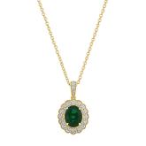Oval Lab Grown Green Emerald Milgrain Floral Halo Pendant (2.30 ct. tw., 9x7mm)