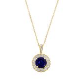Round Lab Grown Blue Sapphire Milgrain Floral Halo Pendant (4.55 ct. tw., 9mm)
