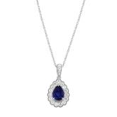 Pear Shaped Lab Grown Blue Sapphire Milgrain Floral Halo Pendant (1.75 ct. tw., 9.6mm)