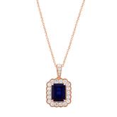 Emerald Cut Lab Grown Blue Sapphire Milgrain Floral Halo Pendant (3.55 ct. tw., 9x7mm)