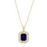 Emerald Cut Lab Grown Blue Sapphire Milgrain Floral Halo Pendant (3.55 ct. tw., 9x7mm)