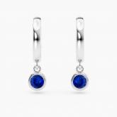 Petite Dangle Solitaire Blue Sapphire High Polish Hoop Earrings 1.00cttw 14KW