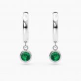 Petite Dangle Solitaire Green Emerald Hoop Earrings