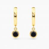 Petite Dangle Solitaire Black Diamond High Polish Hoop Earrings 1.00ct.tw. 14K Yellow Gold