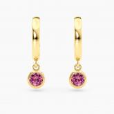 Petite Dangle Solitaire Pink Sapphire High Polish Hoop Earrings 1.00ct. tw.14K Yellow Gold