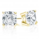 Certified Asscher-Cut Diamond Stud Earrings in 14k Yellow Gold 4-Prong Basket