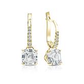 Certified Asscher-Cut Diamond Stud Earrings in 14k Yellow Gold Dangle Studs 4-Prong Martini