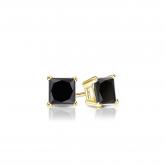 Certified 14k Yellow Gold 4-Prong Basket Princess-Cut Black Diamond Stud Earrings 0.50 ct. tw.