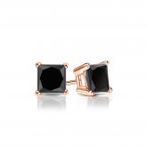 Certified 14k Rose Gold 4-Prong Basket Princess-Cut Black Diamond Stud Earrings 1.00 ct. tw.