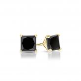 Certified 18k Yellow Gold 4-Prong Martini Princess-Cut Black Diamond Stud Earrings 1.00 ct. tw.
