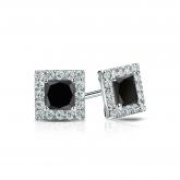 Certified 14k White Gold Halo Princess-Cut Black Diamond Stud Earrings 1.00 ct. tw.