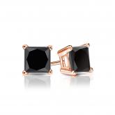 Certified 14k Rose Gold 4-Prong Basket Princess-Cut Black Diamond Stud Earrings 1.50 ct. tw.