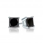 Certified 18k White Gold 4-Prong Basket Princess-Cut Black Diamond Stud Earrings 1.50 ct. tw.