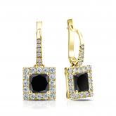 14k Yellow Gold Dangle Studs Halo Princess-Cut Black Diamond Stud Earrings 1.50 ct. tw.