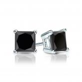 Certified 18k White Gold 4-Prong Basket Princess-Cut Black Diamond Stud Earrings 2.00 ct. tw.