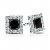 Certified 18k White Gold Halo Princess-Cut Black Diamond Stud Earrings 2.00 ct. tw.