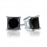 Certified 18k White Gold 4-Prong Basket Princess-Cut Black Diamond Stud Earrings 2.50 ct. tw.