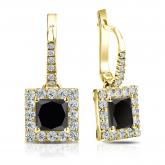 18k Yellow Gold Dangle Studs Halo Princess-Cut Black Diamond Stud Earrings 2.50 ct. tw.