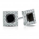 Certified 18k White Gold Halo Princess-Cut Black Diamond Stud Earrings 3.00 ct. tw.