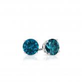 Certified 14k White Gold 4-Prong Basket Round Blue Diamond Stud Earrings 0.25 ct. tw. (Blue, SI1-SI2)