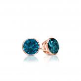 Certified 14k Rose Gold Bezel Round Blue Diamond Stud Earrings 0.25 ct. tw. (Blue, SI1-SI2)