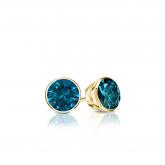Certified 14k Yellow Gold Bezel Round Blue Diamond Stud Earrings 0.25 ct. tw. (Blue, SI1-SI2)
