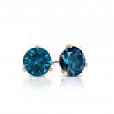 Certified 14k Rose Gold 3-Prong Martini Round Blue Diamond Stud Earrings 0.50 ct. tw. (Blue, SI1-SI2)