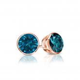 Certified 14k Rose Gold Bezel Round Blue Diamond Stud Earrings 0.50 ct. tw. (Blue, SI1-SI2)