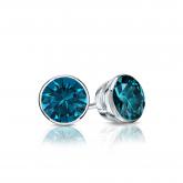 Certified 18k White Gold Bezel Round Blue Diamond Stud Earrings 0.50 ct. tw. (Blue, SI1-SI2)