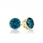 Certified 14k Yellow Gold Bezel Round Blue Diamond Stud Earrings 0.50 ct. tw. (Blue, SI1-SI2)