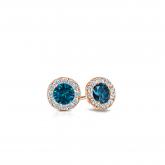 Certified 14k Rose Gold Halo Round Blue Diamond Stud Earrings 0.50 ct. tw. (Blue, SI1-SI2)