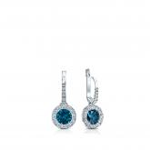 Certified 14k White Gold Dangle Studs Halo Round Blue Diamond Earrings 0.50 ct. tw. (Blue, SI1-SI2)