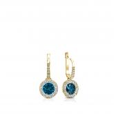 Certified 14k Yellow Gold Dangle Studs Halo Round Blue Diamond Earrings 0.50 ct. tw. (Blue, SI1-SI2)