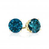 Certified 18k Yellow Gold 4-Prong Basket Round Blue Diamond Stud Earrings 0.75 ct. tw. (Blue, SI1-SI2)