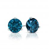 Certified 14k White Gold 3-Prong Martini Round Blue Diamond Stud Earrings 0.75 ct. tw. (Blue, SI1-SI2)