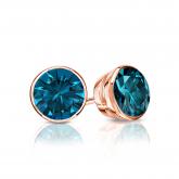 Certified 14k Rose Gold Bezel Round Blue Diamond Stud Earrings 0.75 ct. tw. (Blue, SI1-SI2)