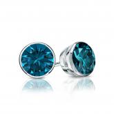 Certified 14k White Gold Bezel Round Blue Diamond Stud Earrings 0.75 ct. tw. (Blue, SI1-SI2)