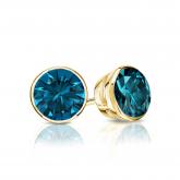 Certified 18k Yellow Gold Bezel Round Blue Diamond Stud Earrings 0.75 ct. tw. (Blue, SI1-SI2)