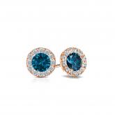 Certified 14k Rose Gold Halo Round Blue Diamond Stud Earrings 0.75 ct. tw. (Blue, SI1-SI2)