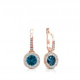 Certified 14k Rose Gold Dangle Studs Halo Round Blue Diamond Earrings 0.75 ct. tw. (Blue, SI1-SI2)