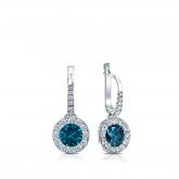 Certified Platinum Dangle Studs Halo Round Blue Diamond Earrings 0.75 ct. tw. (Blue, SI1-SI2)