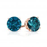 Certified 14k Rose Gold 4-Prong Basket Round Blue Diamond Stud Earrings 1.00 ct. tw. (Blue, SI1-SI2)