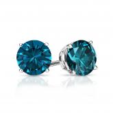 Certified 18k White Gold 4-Prong Basket Round Blue Diamond Stud Earrings 1.00 ct. tw. (Blue, SI1-SI2)