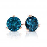 Certified 14k Rose Gold 3-Prong Martini Round Blue Diamond Stud Earrings 1.00 ct. tw. (Blue, SI1-SI2)