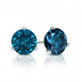 Certified 18k White Gold 3-Prong Martini Round Blue Diamond Stud Earrings 1.00 ct. tw. (Blue, SI1-SI2)
