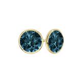 14K Yellow Gold Bezel Round Blue Diamond Stud Earrings 1.50 ct. tw. (Blue, VS1-VS2)