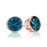 Certified 14k Rose Gold Bezel Round Blue Diamond Stud Earrings 1.00 ct. tw. (Blue, SI1-SI2)