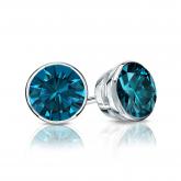 Certified 18k White Gold Bezel Round Blue Diamond Stud Earrings 1.00 ct. tw. (Blue, SI1-SI2)