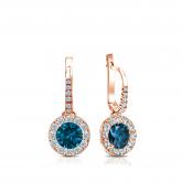 Certified 14k Rose Gold Dangle Studs Halo Round Blue Diamond Earrings 1.00 ct. tw. (Blue, SI1-SI2)